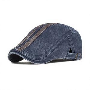 Frühlings-Neuheit: Ausgewaschene, verwaschene, gestreifte Sonnenschutz-Mütze im britischen Stil aus 100 % Baumwolle – Unisex-Künstlermütze für junge Künstler - Product Image 1