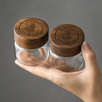 Pot de conservation en verre hermétique avec couvercle en bois d'acacia, boîte à épices, récipient de cuisine, joint en silicone, pour aliments secs, thé, logo personnalisé, vente en gros
