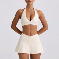 Ensemble de jogging pour femmes-Soutien-gorge et jupe en V-Tennis Wear Golf Running Training Exercise Shape Fitness Two in One Skirts Gym Sets