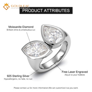 Goldleaf <b>925</b> <b>Silver</b> Pear Marquise Cut 3CT Moissanite <b>Ring</b> Classic Unisex Wedding Engagement GRA Certified Custom - Product Image 3