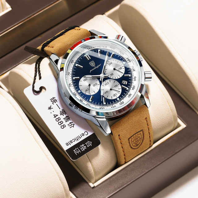 POEDAGAR 921 Luxury Man Watch High Quality Waterproof Chronograph Luminous Men's Wristwatch Leather Men Quartz Casual