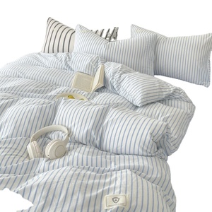 Bộ ga trải giường sọc phong cách châu Âu mùa hè, vỏ chăn may đo, kích thước đơn, chất liệu microfiber, bộ đồ giường gia đình - Product Image 2