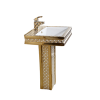 Évier sur pied en céramique sur pied, robinetterie simple, lavabo sur pied, couleur or, salle de bain