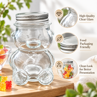 Botol Kaca Transparan Model Tilt Bear Langsung dari Pabrik dengan Tutup, Botol Kosong Food Grade untuk Madu, Puding, Permen, Dapat Disesuaikan