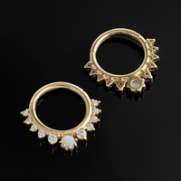 Calendo14K Anneaux de nez en or massif, créoles segmentées articulées, boucles d'oreilles personnalisées en opale, bijoux de piercing corporel raffinés