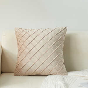 Sarung Bantal Beludru Kristal Lipit Pinch Pleated, Sarung Bantal Hias Solid untuk Dekorasi Rumah, Penutup Ritsleting Tersembunyi 50*50cm - Product Image 5