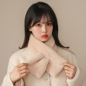 Écharpe d'hiver en fausse <span class=keywords><strong>fourrure</strong></span> de lapin pour femmes et filles, écharpes douces en peluche, couleur unie, col chauffant, cadeau de Noël - Product Image 1