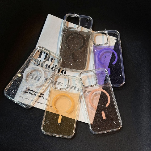 Crystal Rhinestone Lens Starry Sky Clear Glitter Magnetic Case for iPhone 17 16 15 14 Pro Max Shockproof Armor PC Hard Cover