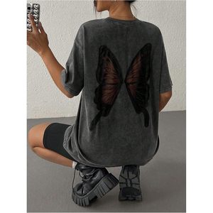 Camiseta Oversize de Algodón 100% con Estampado de Mariposa para Mujer FOXA, Estilo Vintage con Corte y Media Manga, Cuello Redondo, Ideal para Salir - Product Image 4
