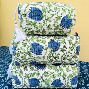 Set of 3 <b>Toiletry</b> <b>Bags</b> Block Printed Waterproof Washable Makeup Cosmetic Travel <b>Bags</b> with Pockets Gift for Her Christmas Gift - Product Image 1