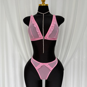 Hot Erotic Adult See Through Mesh Underwear Front Button Ruffle <b>Bra</b> and Pants Ultral-thin <b>Sexy</b> Lingerie <b>Set</b> 2 Piece - Product Image 4