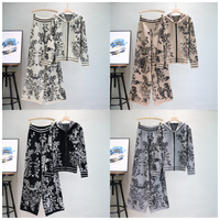 Costume de luxe pour femme, automne-hiver, peinture à l'encre, jacquard tissé, anti-froissement, fleurs végétales, nylon/coton, pull mandarin