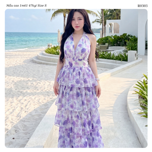 Robe longue d'été à imprimé floral pour femme, taille empire, coupe trapèze fluide en mousseline, style bohème, tenue de plage, vente chaude, OEM - Product Image 5