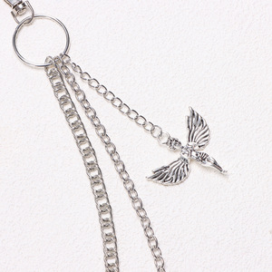 Cadena de cintura de metal de doble capa con colgante de alas de ángel, estilo hip hop de plata tibetana para hombres y mujeres, accesorio de uso diario. - Product Image 3