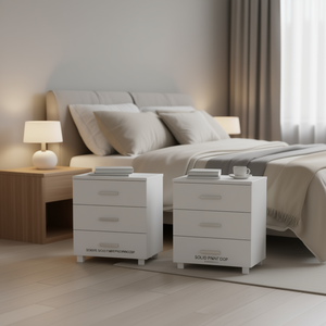 Set di 3 Comodini in Legno di Pino Massiccio Bianco, Arredamento Compatto per Camera da Letto, Design Minimalista - Product Image 2