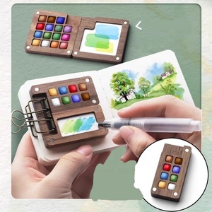 Set <span class=keywords><strong>di</strong></span> <span class=keywords><strong>Disegno</strong></span> per Bambini, Mini Tavolozza per Acquerelli da Viaggio, Scatola in Legno con Clip - Product Image 4