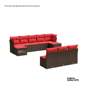MOMMOHA Set Divano da Esterno 10 Pezzi in Polyrattan Marrone con Cuscini, Arredamento da Giardino, Sedute per Esterni - Product Image 1