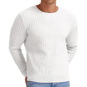 Custom Winter Cropped Jacquard Men's Crewneck Sweater Soft Casual Sweaters Classic Waffle Pullover Sweaters