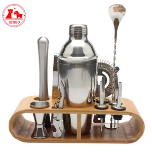 Edelstahl Bar Cocktail Shaker Set Barware Set Shaker Set mit Holz regal