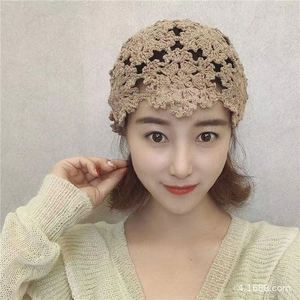 Bonnet en maille pour femmes, bonnet en <span class=keywords><strong>crochet</strong></span> fait à la main, bonnet décontracté, bonnet de mode, couvre-chef de nuit - Product Image 3