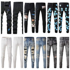 Amirys 2025 Meilleure Vente Pantalon Décontracté Homme Slim Brodé Jean Biker Effet Usé Coton Tendance Mode Unisexe - Product Image 1