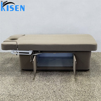 Table de Massage Électrique Moderne Beige à 2 Moteurs pour Soins Corporels en Salon de Beauté, Chaise Cosmétique, Lit de Spa Facial avec Espace de Rangement - Offre Spéciale