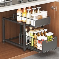 Étagère de rangement coulissante en métal à double couche pour évier, panier de rangement sous évier pour bouteilles d'épices et canettes, organisateur de cuisine