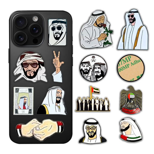 Customized Gold-Plated 3D Modern Carved Mobile Phone Stickers Metal Enamel Pins Saudi 3M Case Decorative Badges for Advertising