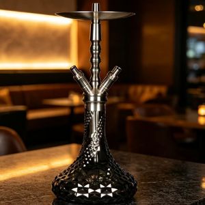 Moderno Set de Hookah de Acero Inoxidable con Base de Vidrio Negro, Manguera y Cazoleta para Fumar Shisha - Product Image 2