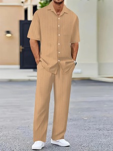Conjunto de Dos Piezas de <span class=keywords><strong>Camisa</strong></span> <span class=keywords><strong>y</strong></span> Pantalones Casuales de Verano para Hombre, Atuendo de Moda Urbana - Product Image 1