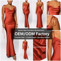 Robe longue d'été 2026 unie en satin de soie froncé, sexy, lavable, élégante, pour femme, dos nu, style nuisette, moulante, coupe Empire, pour club, soirée et fête
