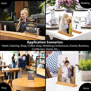 Table Menu <strong>Display</strong> Stand Flyer <strong>Display</strong> Clear <strong>Acrylic</strong> Double Sided <strong>Display</strong> T Shape <strong>Acrylic</strong> Sign Holder with Wood <strong>Base</strong> - Product Image 5