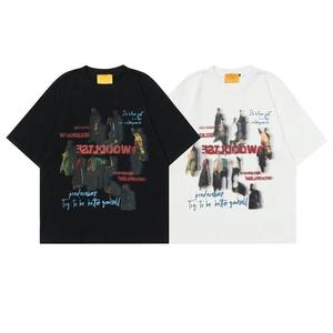 เสื้อยืดคอตตอนหนาพิมพ์โลโก้ได้ตามต้องการ สไตล์ยูนิเซ็กส์ ทรงปกติ พิมพ์โลโก้แบบเรียบ คุณภาพสูง - Product Image 1