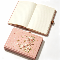 Carnet de notes personnalisé A5 en PU rigide rose avec bordure dorée et élastique – Journal cadeau