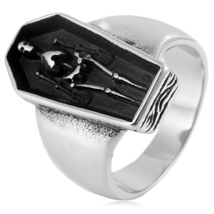 Retro Style Bold <b>Titanium</b> Steel <b>Ring</b> Men's Skeleton Coffin Shape Jewelry Gift for Pinky Finger Steel Color Geometric Design - Product Image 1