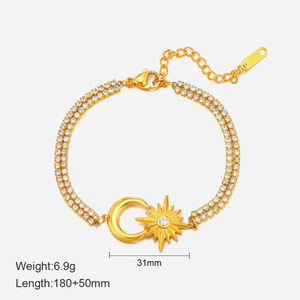 Moda Europea americana 14K chapado en oro estrella Luna Cadena de acero inoxidable enlace geométrico pulsera <span class=keywords><strong>mujer</strong></span> moda elegante - Product Image 6