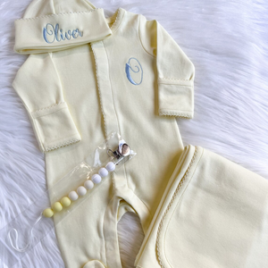 Set di Tutine Personalizzate con Monogramma per Neonati <span class=keywords><strong>e</strong></span> Bambine, con Ricamo del Nome Personalizzato, Tutina con Piedini Color Crema - Product Image 4
