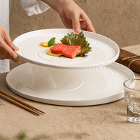 Assiette à dîner en céramique de style nordique minimaliste - Résistante au micro-ondes, durable, style restaurant, assiette à steak avec soucoupe pour la maison et l'hôtellerie