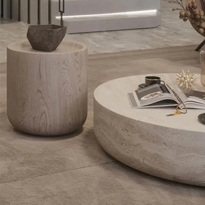 Phong cách hiện đại Vòng <span class=keywords><strong>oval</strong></span> đá cẩm thạch đá travertine Bàn cà phê với xi măng bên chân bê tông trung tâm bảng - Product Image 3