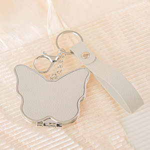 Butterfly Shaped PU Leather Compact <b>Mirror</b> Keychain Leather Strap <b>Lightweight</b> Plastic Frame Folding Dual Sided Pocket Makeup Mir - Product Image 5