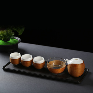 New Chinese Style Bamboo Woven Porcelain <b>Tea</b> <b>Set</b> With Teapot Four Cups Fairness Cup Gift <b>Set</b> Durable Perfect <b>Set</b> - Product Image 1