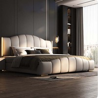 Luxuriöses Modernes High-End-Design Einfaches Prinzessinnen-Doppelbett mit Klappflügeln aus Kiefernholz und Stauraum mit Echtleder-Polsterung