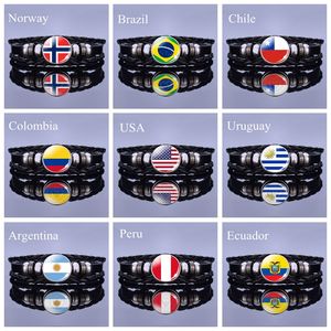 Países Botón a presión Bandera nacional Pulseras País Bandera Día DE LA INDEPENDENCIA Regalo Joyería Unisex Hombres Pulsera de cuero negro - Product Image 4