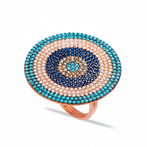 Turkish Mix Eye Turquoise Sapphire Citrine <b>CZ</b> Stone Traditional Cluster <b>Ring</b> Wholesale Handmade 925 Sterling Silver Jewelry - Product Image 2
