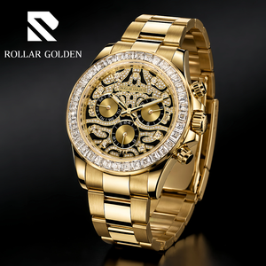 Montres mécaniques étanches pour hommes Rolar Golden Private Label, Reloj <span class=keywords><strong>Montre</strong></span>, <span class=keywords><strong>montre</strong></span> automatique de luxe pour hommes avec diamants - Product Image 1