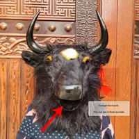 Masque de tête de vache fait main, réaliste, en fourrure, modèle animal creux et rigide pour Halloween, cosplay ou décoration murale