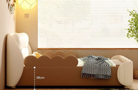 Lit pour enfants au design moderne avec coffre de rangement haut, barrière de sécurité, en bois écologique et cuir, pour garçons et filles, idéal pour la maternelle