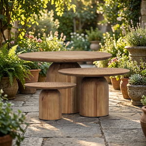 Ensemble de tables basses gigognes en bois moderne pour usage extérieur dans la cour - Product Image 3