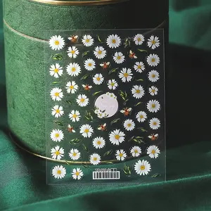 Popular Flower Design 5D Emboss Pro Qualidade Fina Clara Daisy Decoração Prego Adesivos para Nail Art Designer