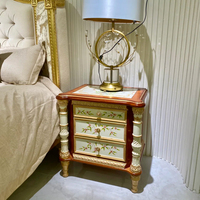 Table de chevet avec tiroirs en bois massif, style français, motif floral peint à la main, table de nuit pour chambre à coucher, villa, hôtel, projet